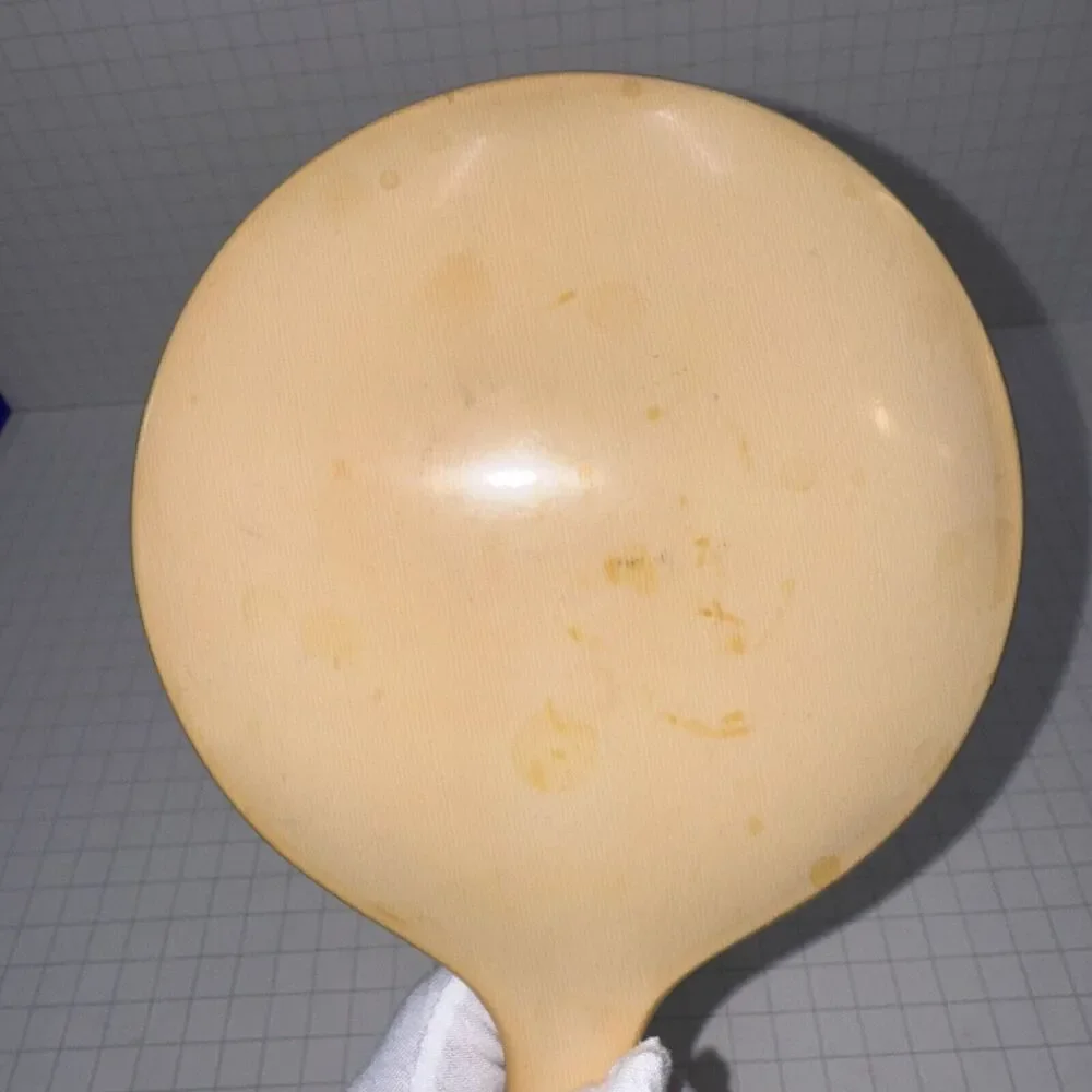 Vintage Art Deco Beveled Oval Celluloid Hand Mirror 9.5” approx Ivory Yellow